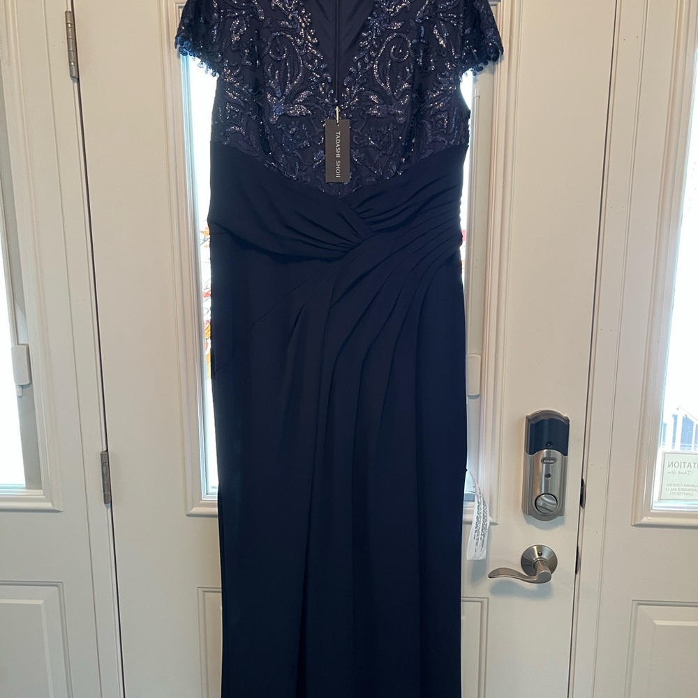 Tadashi Shoji Navy Maxi Dress with Lace Top